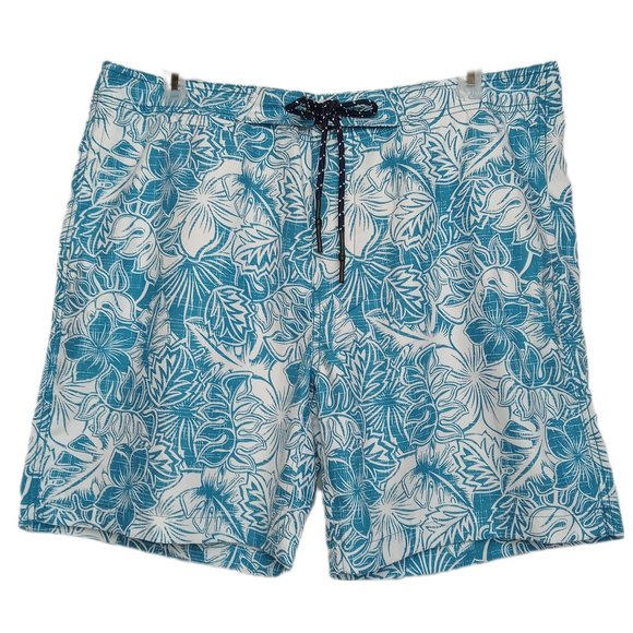 Surfside Supply Men’s XL Board Shorts Blue White Floral Hawaiian Print XL NEW - Picture 1 of 9
